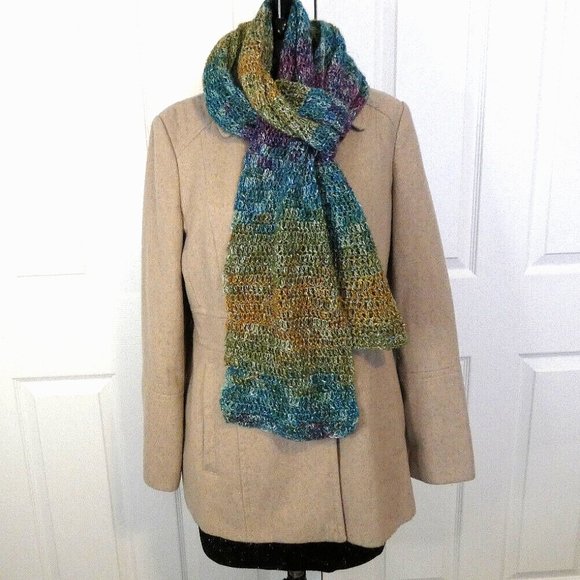 Multicolor Sparkly Scarf 80x8 Extra Long/Wide Prism Handmade Crochet Knit Xmas - Picture 2 of 7